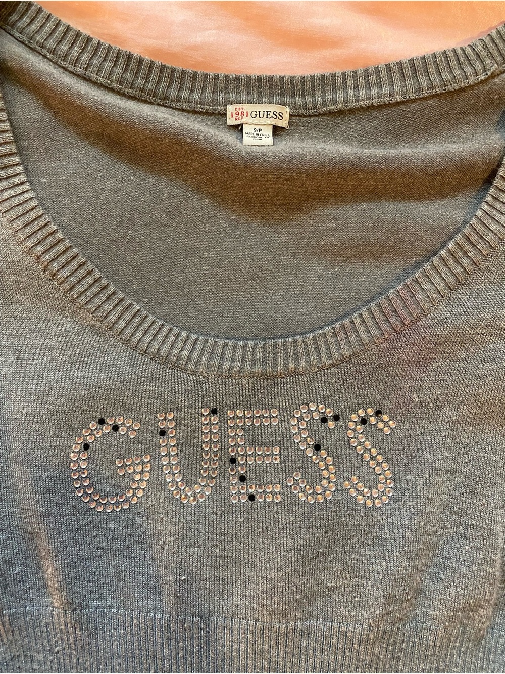 GUESS Grey Long Sleeve with Rhinestone Logo - Picture 5 of 5